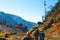 Fairy Spring Mountain Landscape and rear View of Hikers walking