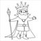 Fairy tale black and white king with scepter. Vector line fantasy monarch in crown and mantle. Medieval fairytale prince character