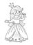 Fairy tale black and white vector princess smelling flower. Fantasy line girl in crown. Medieval fairytale maid coloring page.