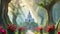 Fairy tale castle animation. Enchanted Forest. AI generated