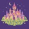 Fairy tale castle night scene flat illustration. Fantasy landscape