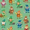 Fairy tale fantastic gnome seamless pattern, vector illustration. Background with dwarf elf. Magical leprechaun, fairy