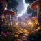 fairy tale forest mushroom and road light generative ai