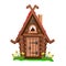 Fairy tale house made of logs with a red roof