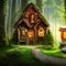 Fairy tale little cottage in magical forest