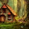 Fairy tale little cottage in magical forest