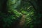 Fairy Tale Path in Lush Amazonian Forest, generative ai