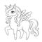 Fairy tale pegasus. Pony princess. Unicorn. Black and white vector illustration for coloring book