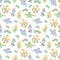 Fairy tale seamless pattern with castle princess knight dragons and rainbows, kids unisex pattern for textile, wrappaper, party,