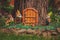 Fairy tale tree house, cute garden gnome
