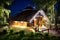 Fairy-tale wooden house illuminated lights