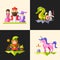 Fairy tales flat design magic cartoon characters compositions set