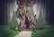 Fairy tree house in fantasy dark forest