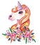 Fairy unicorn with strars and flowers including roses and pansies.