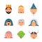 Fairytale avatars collection. Fantasy game characters warrior queen barbarian goblin princess vector mascot in flat