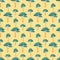 Fairytale blue yellow green forest seamless pattern bright contrasting scrapbook background