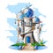 Fairytale castle with a blue domed roof, a balcony and crystals