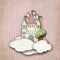 Fairytale castle in the clouds striped background