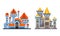 Fairytale Castle Set, Ancient Fortified Palace Facades Cartoon Vector Illustration