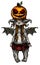 Fairytale character, magic creature, cute baby elf-pumpkin in dressed for Halloween, with sharp ears, big eyes and chubby cheeks