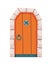 Fairytale door medieval. Element of medieval castle or fortres. Wooden portal with stone arch, forged metal hinges