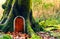 Fairytale fantasy house in tree trunk in forest