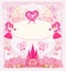 Fairytale frame with little fairies and pink castle
