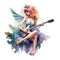 Fairytale heroine. Full length illustration of a cool modern fairy and miniskirt playing electric guitar on a