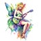 Fairytale heroine. Full length illustration of a cool modern fairy and miniskirt playing electric guitar on a