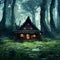 Fairytale house in a gloomy forest