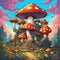 Fairytale mushroom house with flowers, cartoon style illustration