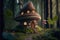 Fairytale mushroom house in the woods with indoor lighting