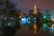 Fairytale night Lake Minnewater in Bruges, Belgium