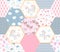 Fairytale patchwork seamless pattern with cute unicorns, clouds with stars, flowers and ornamental patches. Print for baby fabric