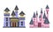 Fairytale Princess Castle Towers Set, Colorful Medieval Mansion Facades Cartoon Vector Illustration