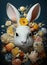 Fairytale rabbit surrounded by flowers. Gorgeous illustrations of characteristic animal portraits in the style of