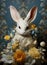 Fairytale rabbit surrounded by flowers. Gorgeous illustrations of characteristic animal portraits in the style of