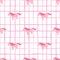 Fairytale seamless pattern with fantasy unicorn silhouettes. Pink pony on white chequered background. Kids backdrop