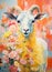 Fairytale sheep surrounded by flowers. Gorgeous illustrations of characteristic animal portraits in the style of