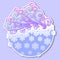 Fairytale style winter festive sticker. Curly ornate clouds with a falling snowflakes. Weather forecast icon. Christmas