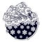 Fairytale style winter festive sticker. Curly ornate clouds with a falling snowflakes. Weather forecast icon. Christmas