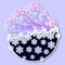 Fairytale style winter festive sticker. Curly ornate clouds with a falling snowflakes. Weather forecast icon. Christmas