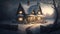 Fairytale surreal fantasy Christmas village with snow. Winter landscape. Generative AI