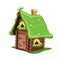 Fairytale wooden house with green grass roof