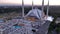 Faisal Masjid in Islamabad at twilight Prayers gathered in largest Mosque in Pakistan to eat Iftari, Ramazan, Aerial