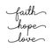 FAITH, HOPE, LOVE. Bible, religious, churh vector quote.