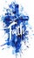 Faith - modern calligraphy lettering text on grunge splash background with religious cross