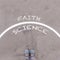 Faith vs science text on asphalt ground, feet and shoes on floor