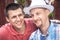 Faithful cheerful men friends lifestyle portrait symbolize male friendship