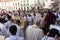 Faithful pray during the Corpus Christi procession in front of the Basilica Cathedral of Salvador, in Pelourinho, Bahia